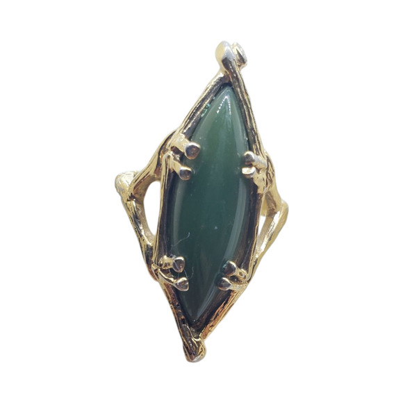 Vintage 1970s Nephrite Jade Marquise Ring Gold Plate Bamboo Branch sz 6.75 - Picture 12 of 13